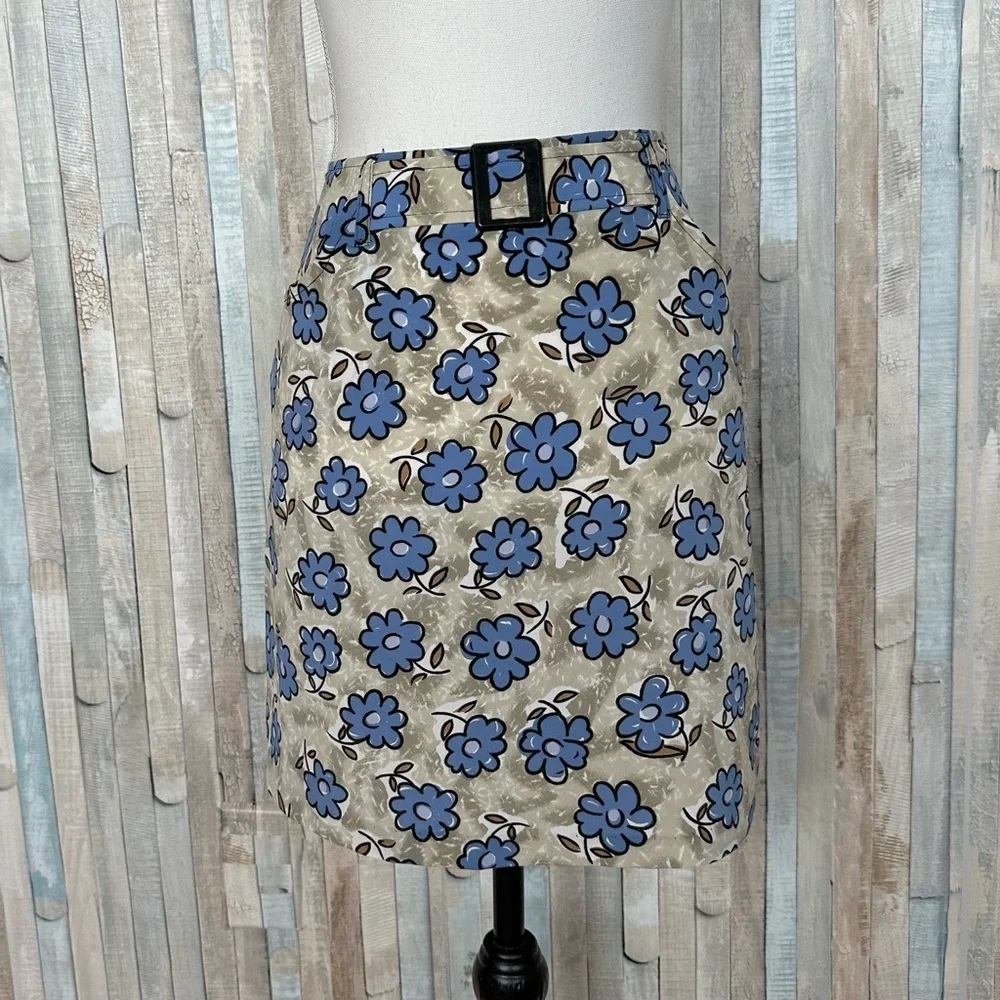 Vintage 2‎ 4 Floral Y2K 90s Groovy Daisy Printed Mini Skirt Blue Belted Retro